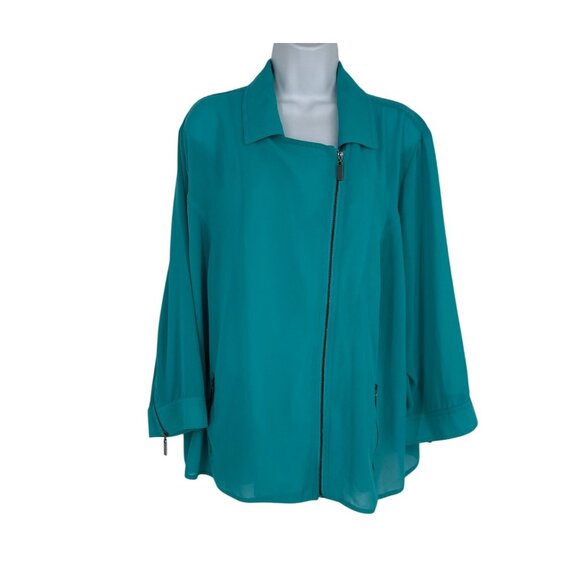 Catherines Womens Turquoise Lightweight Zip-Front Jacket Size 2X 22/24W - Picture 1 of 7